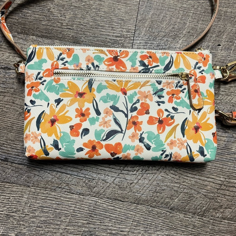 Nanette Lenore Orange and Green Crossbody Bag Vibrant Floral Design - Picture 3 of 8